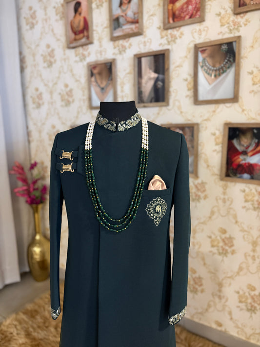 Raajsi Mala in Emerald and Pearls