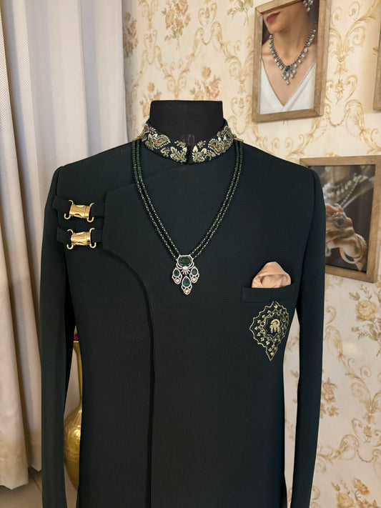 Emerald Onyx double line string with Doublet Pendant