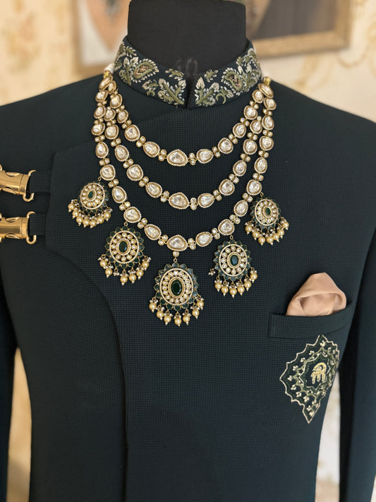 Polki with Emerald 3 Line Haar