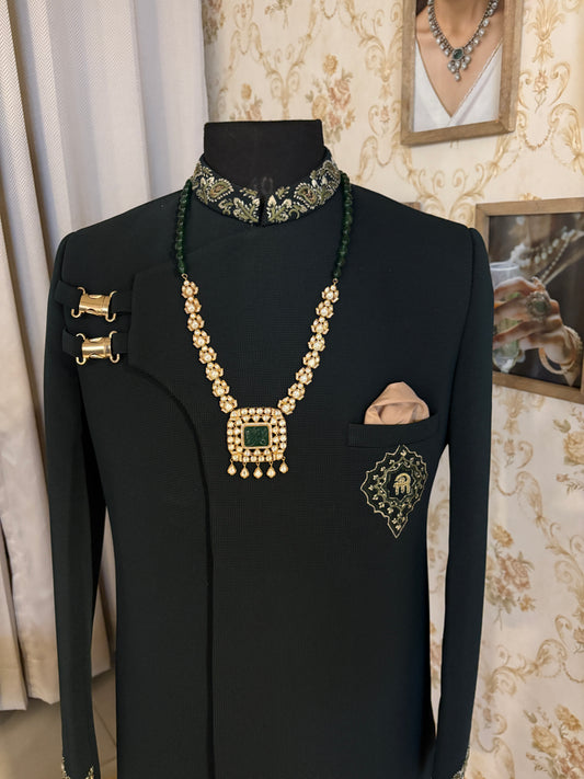 Polki Haar with Emerald Maala