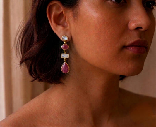 The Shoreline Drop (Moonstone & Ruby Onyx)