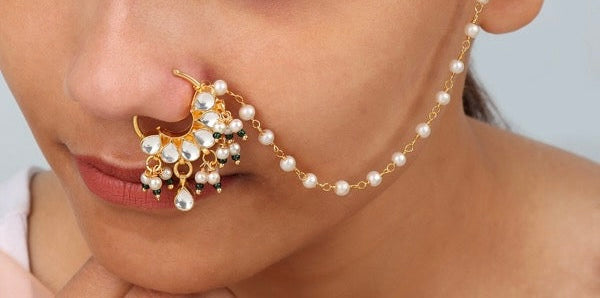 Kundan Small Nath in Green