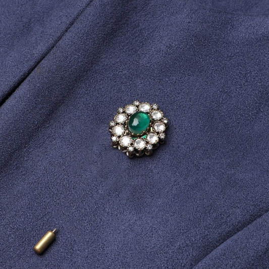 Polki Lapel Pin in Emerald