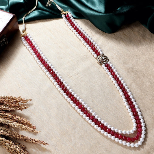 Ruby and Pearl with Side Polki pendant
