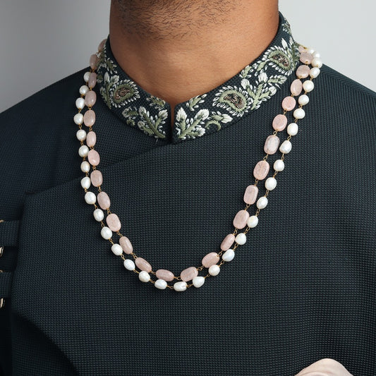 Rose Quartz Mala with Natural Pearls