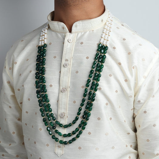 Raajsi Mala in Emerald and Pearls