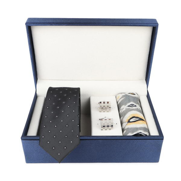 Black Polka with Jaunty Grey Pocket Square
