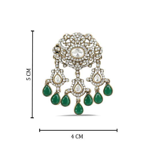 Polki Green Tassle Brooch