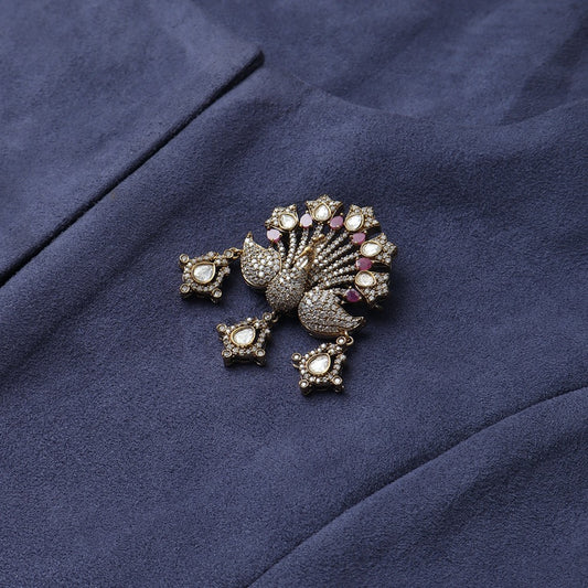 Shahi Ruby Peacock Polki Brooch