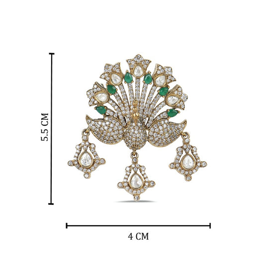 Shahi Green Peacock Polki Brooch