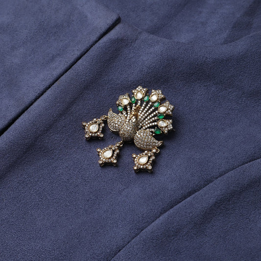 Shahi Green Peacock Polki Brooch