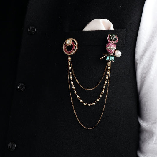 Owl in White Pearl with Ruby Polki Stud