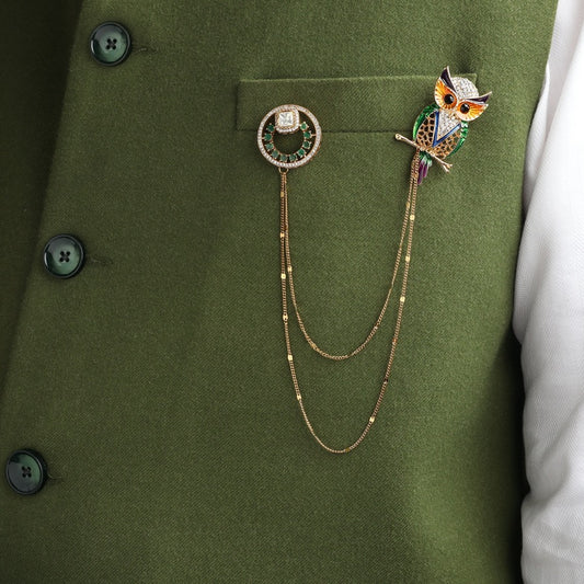 Multi Owl with Green Polki Stud