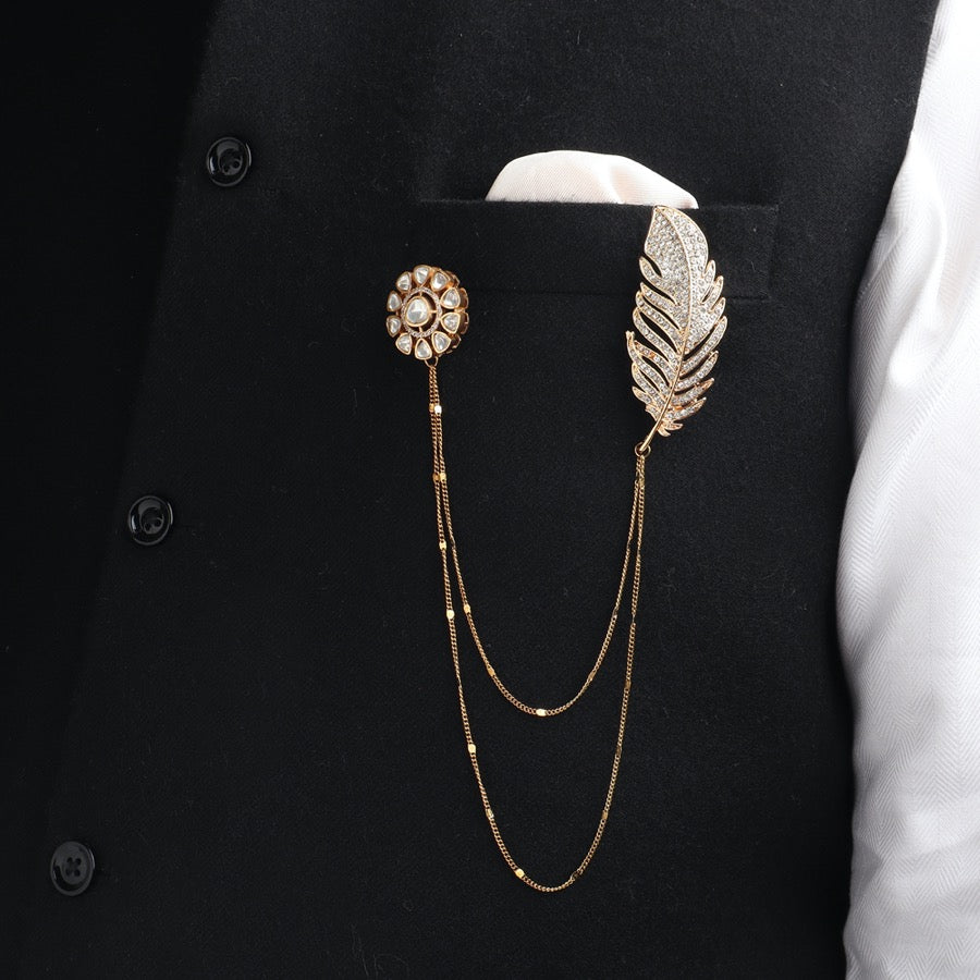 Studded Feather in White Polki