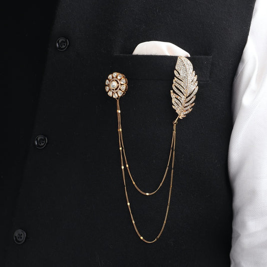 Studded Feather in White Polki