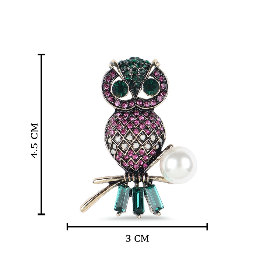 Owl in White Pearl with Multi Stud