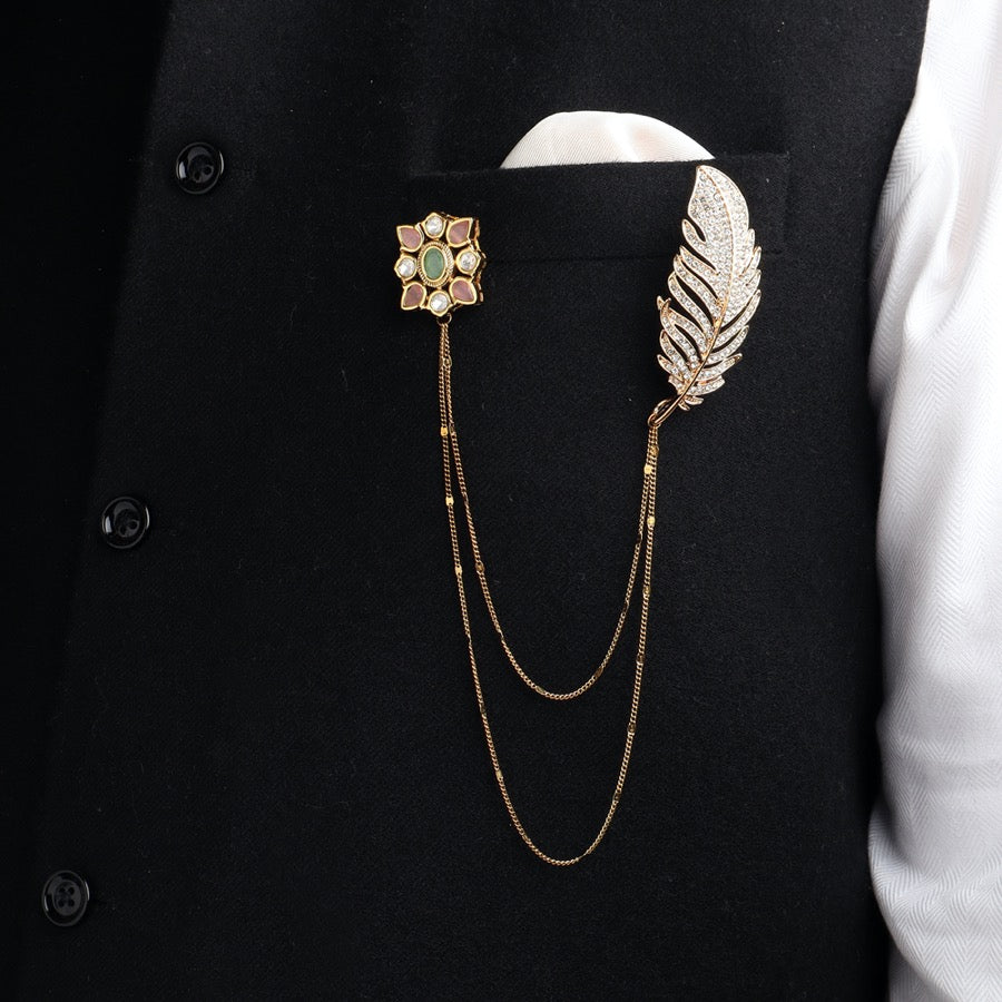 Studded Feather in Multi Polki