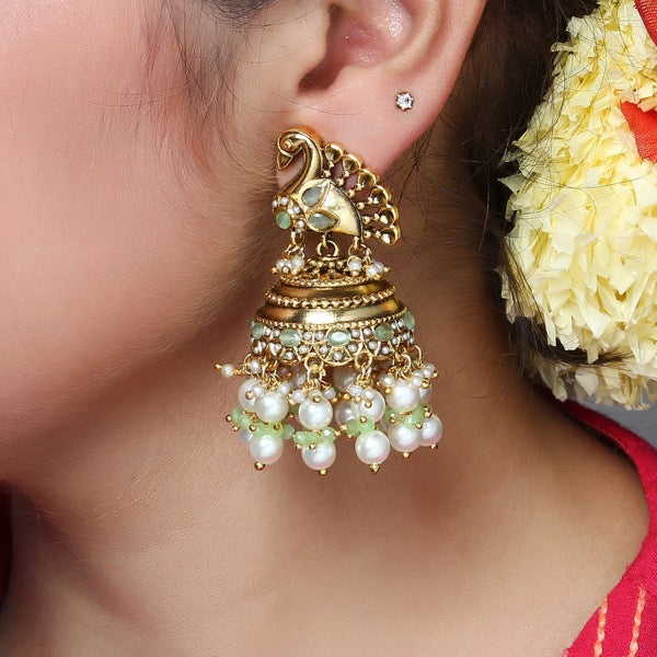 Mumtaz Gold Plated Jhumki in Mint