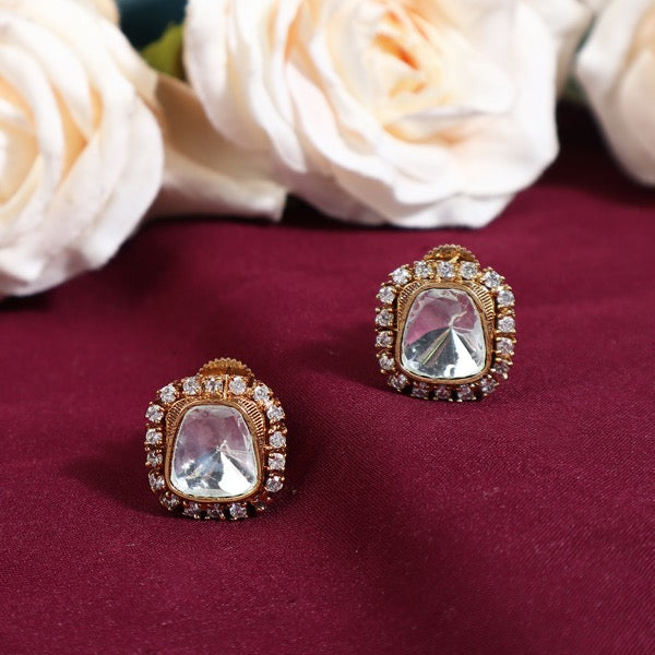 Keerti Square Polki Studs with AD