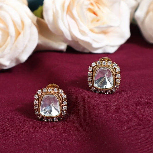 Keerti Square Polki Studs with AD