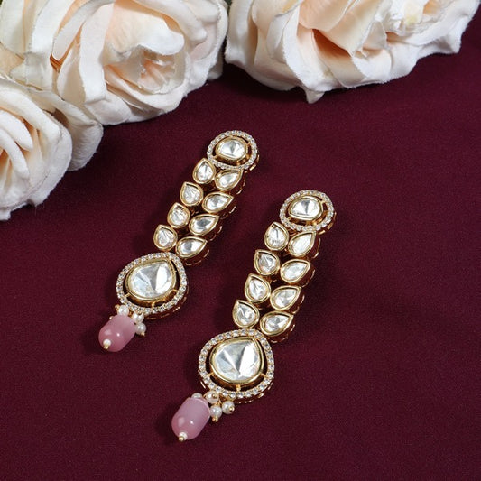 Noor Earrings in Polki and Pink