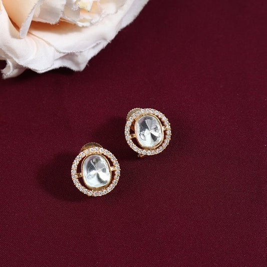 Keerti Round Polki Studs With AD