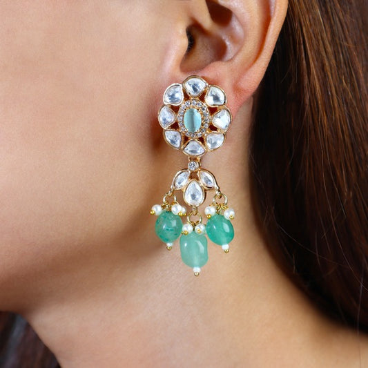 Kruti Polki Earrings in Mint