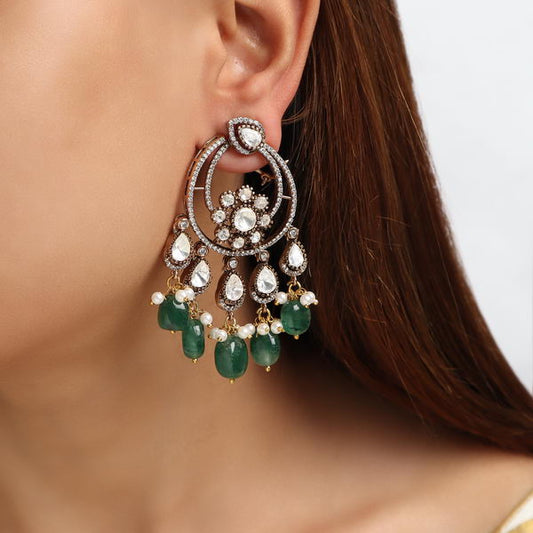 Round Polki Earrings in Green
