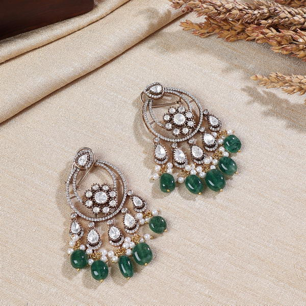 Round Polki Earrings in Green