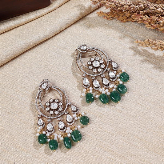 Round Polki Earrings in Green