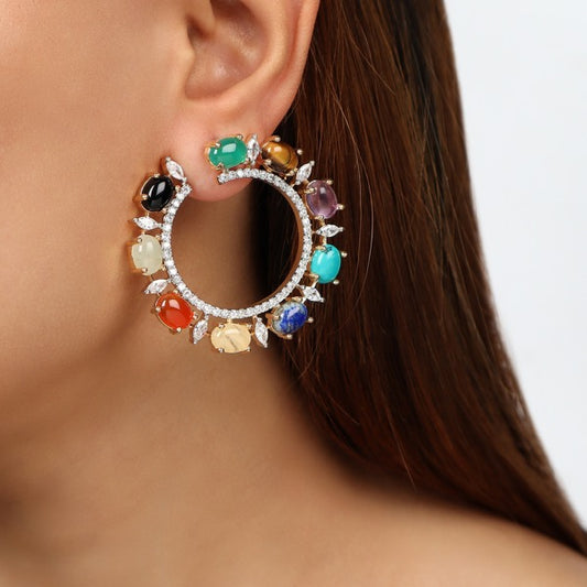 Esther Semi Round Earrings in Multi