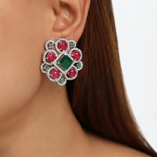 Eve Studs in Ruby and Emerald