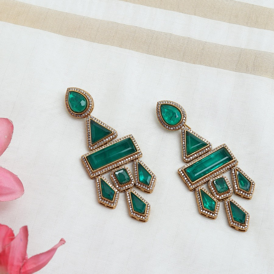Saanvi Contemporary Earrings in Emerald