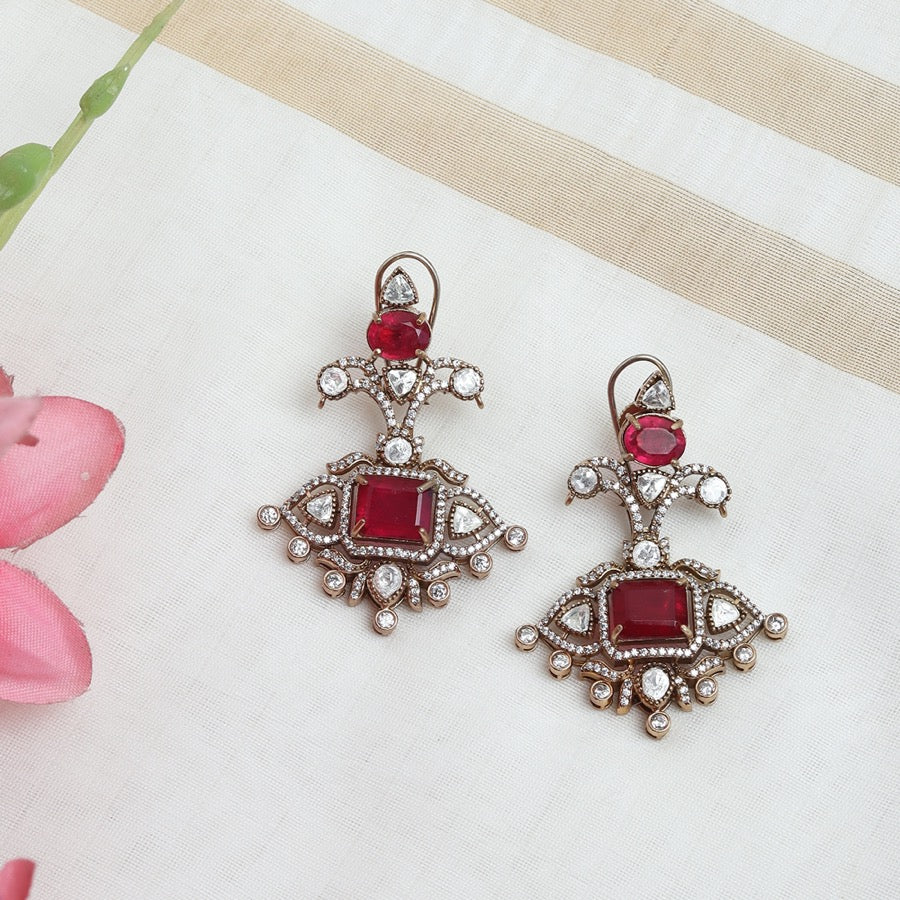 Huma Polki Earrings in Ruby