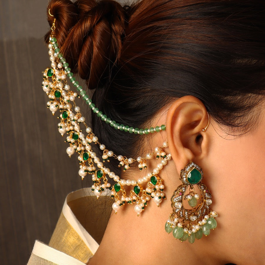 Inaaya Polki Earrings with Aisha Emerald Sahare