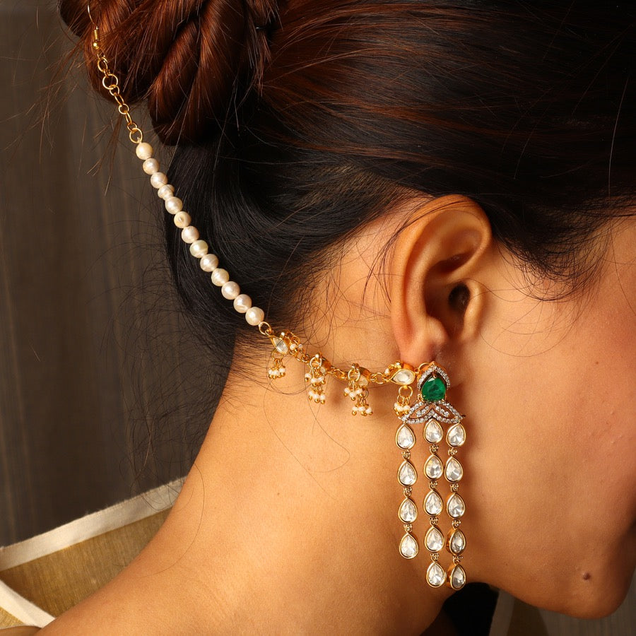 Akriti Polki Earrings with Single Line Sahare