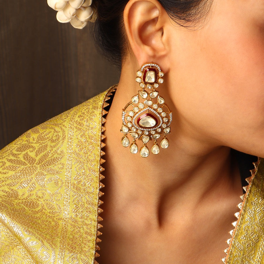 Omisha Moissanite Polki Earring with Ruby Enamelling