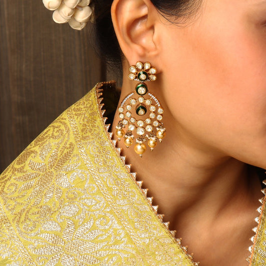 Aadhya Moissanite Polki Earrings in Emerald Enamelling