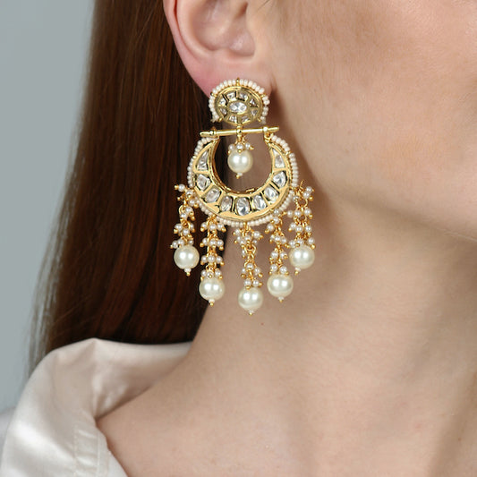 Ruksar Kundan Earrings in Pearl