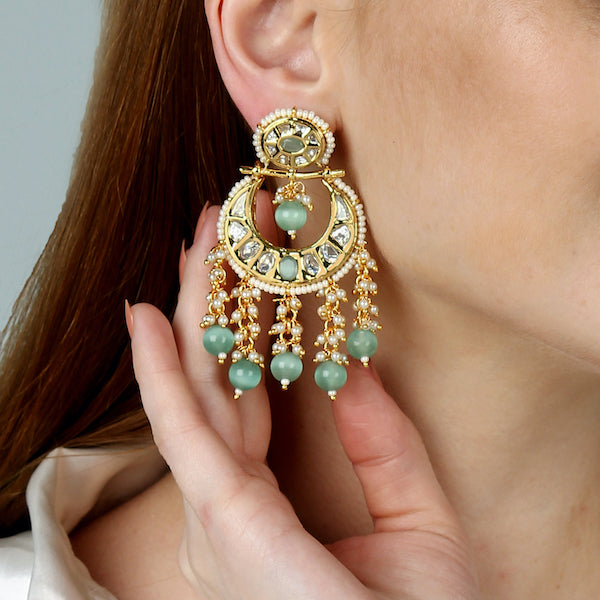 Ruksar Kundan Earrings in Aqua