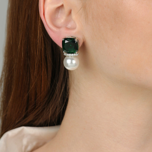 Emerald and Pearl Studs