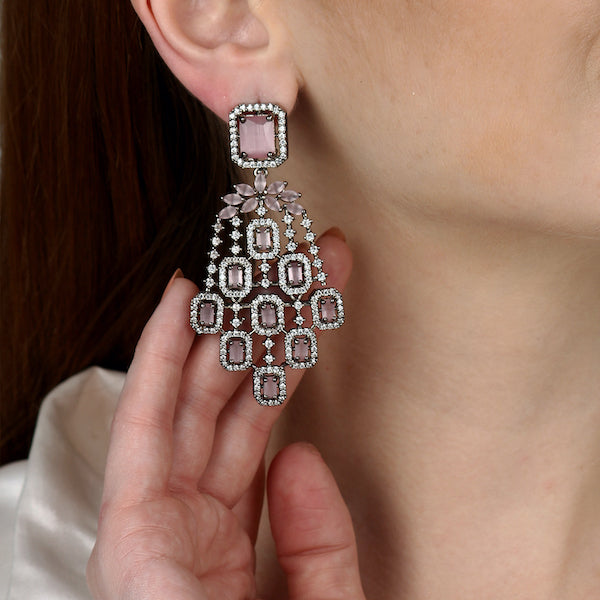 Pink AD Chandelier Earrings