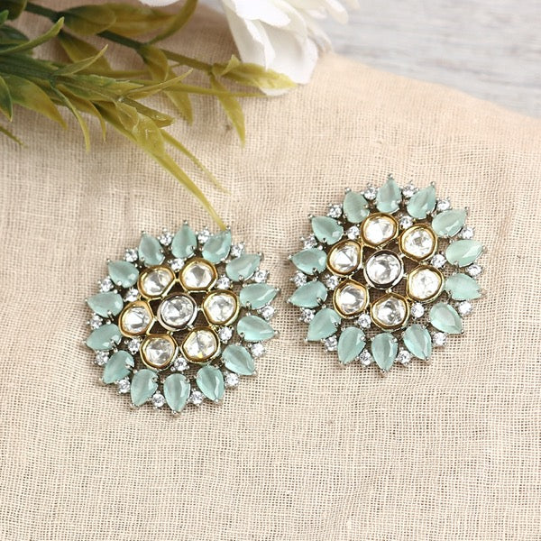 Polki Flower Stud in Mint