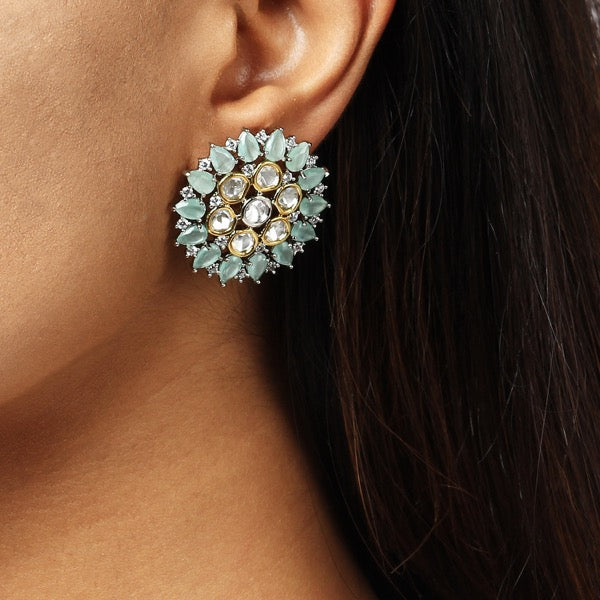Polki Flower Stud in Mint