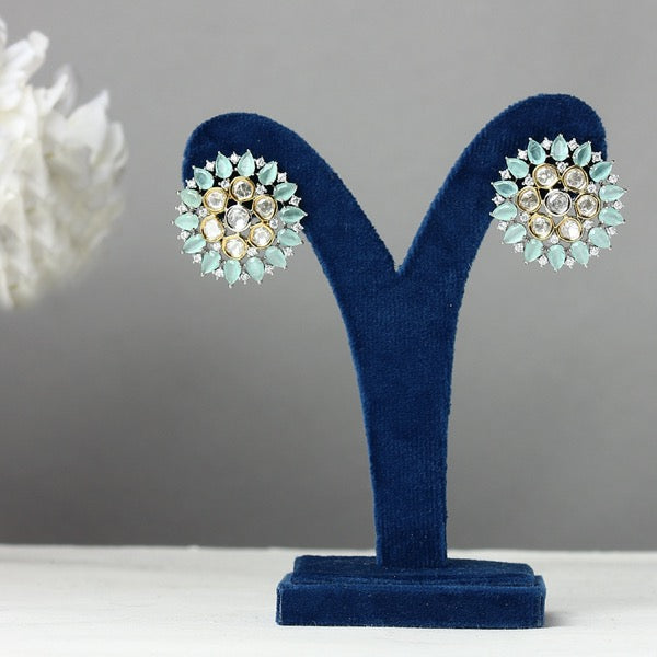 Polki Flower Stud in Mint