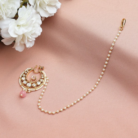 Polki Nath with Pink drop