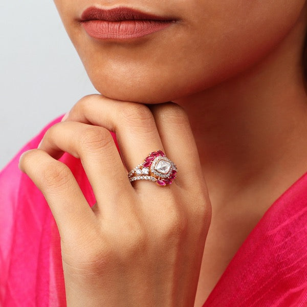 Amna Polki Ring in Ruby