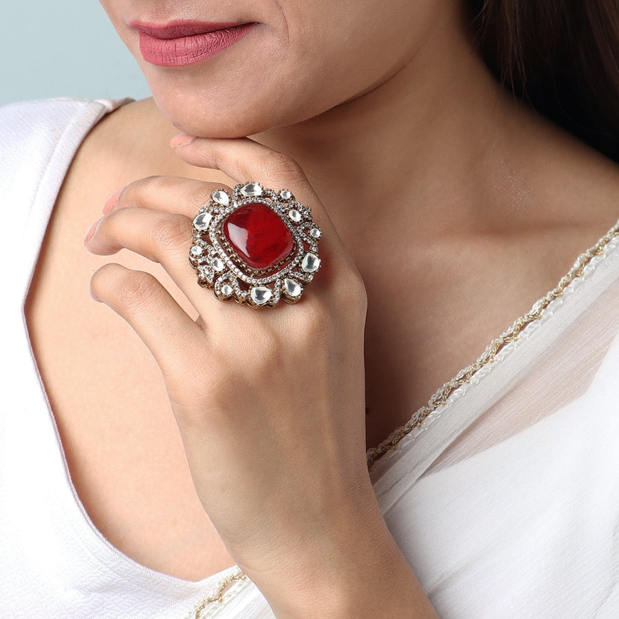 Shravya Polki Ring in Ruby