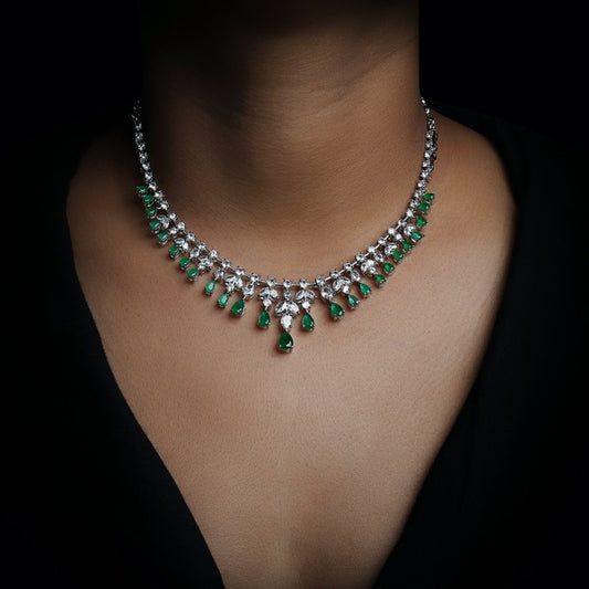 Siyali AD Necklace in Green