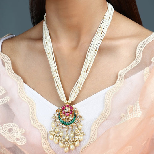 Shamsi Pachi Kundan Long Set